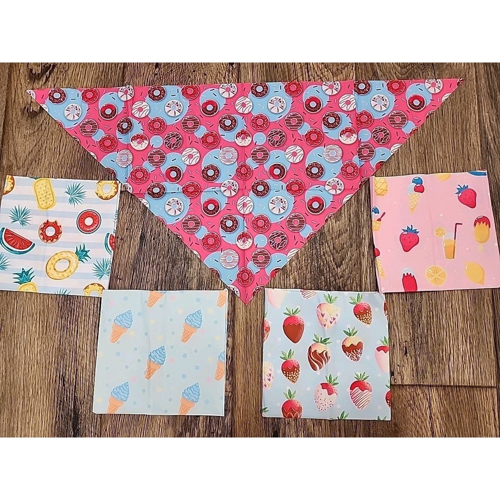 Dog Bandanas Scarf Doggie Grooming 5 Dessert Ice Cream Donut 25 x 17 Strawberry